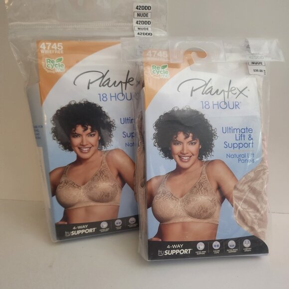 Playtex NWT 18 Hour Seamless Smoothing Full-Figure Wireless Bra NUDE 42DDD Set 2 - Picture 1 of 4